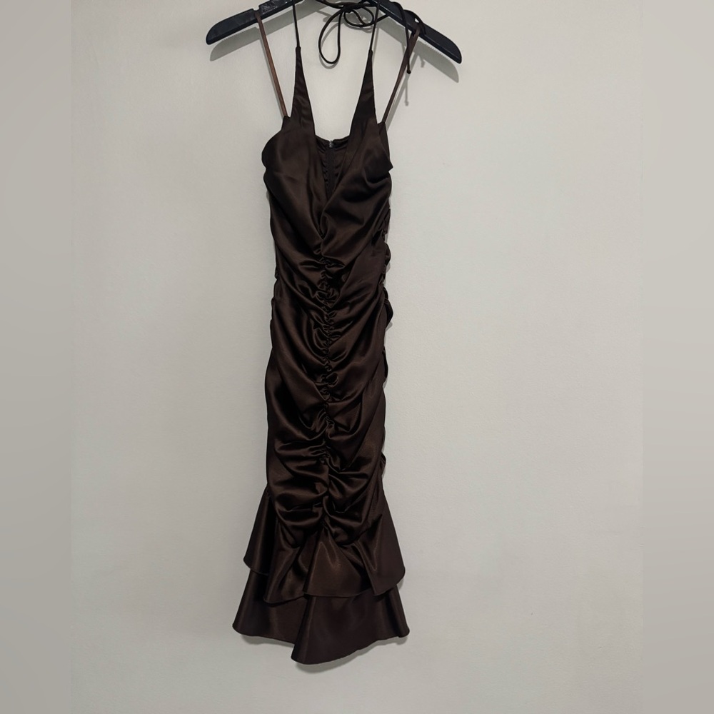 Prom Cache Chocolate Brown Ruched Dress